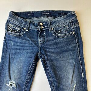 Vigoss Jeans Womens 7/8 The Dublin Boot Cut Distressed Embellished 33 Inseam